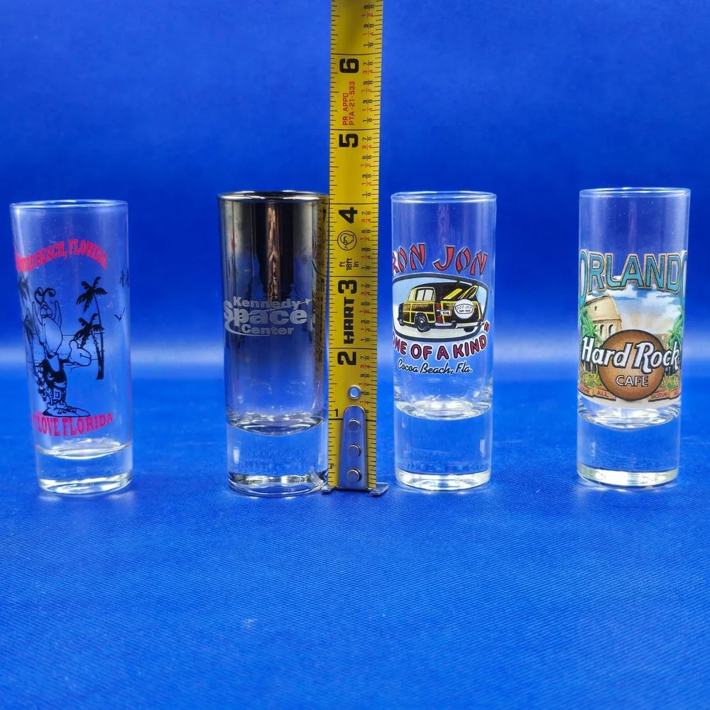 Florida Souvenir 3 Shot Glass Set Ron Jon Hard Rock Cafe Space Center NASA
